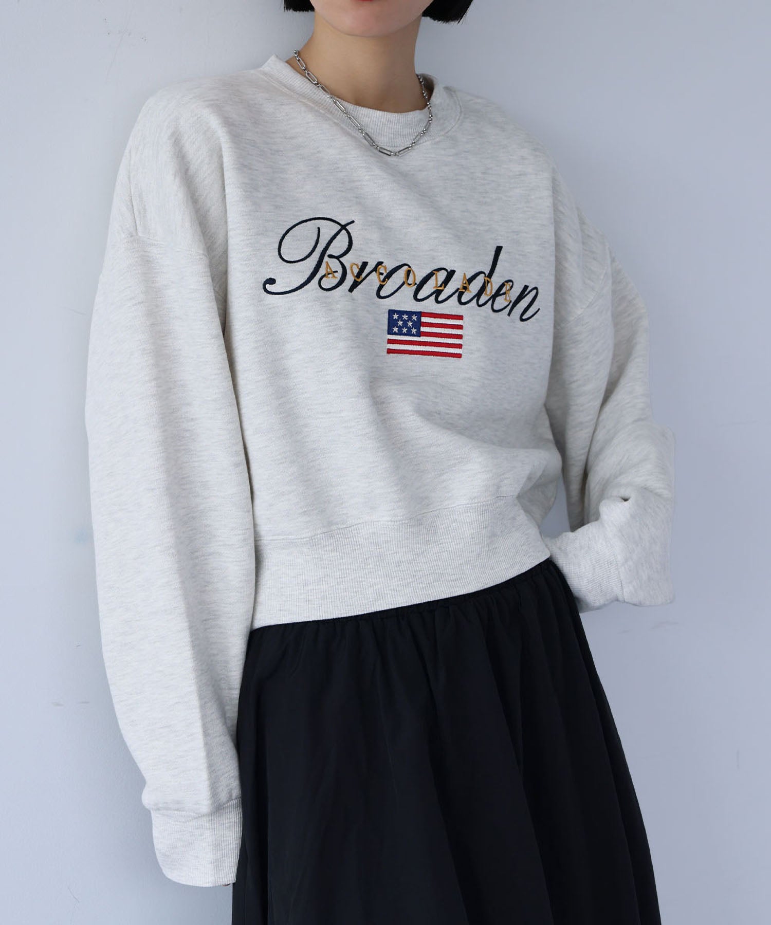 アンピルーラ Ampirula ロゴ×国旗刺繍 裏起毛ショート丈スウェット【洗える】 (ライトグレー) ライトグレー