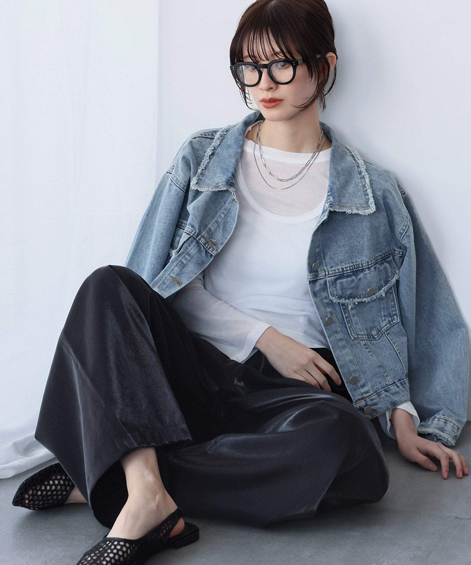 アンピルーラ Ampirula メタリックワイドパンツ【洗える】 (ブラック) ブラック