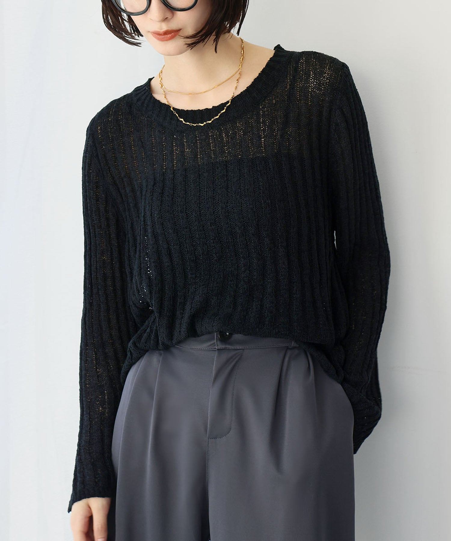 アンピルーラ Ampirula リブシアーニットプルオーバー【洗える】 (ブラック) ブラック