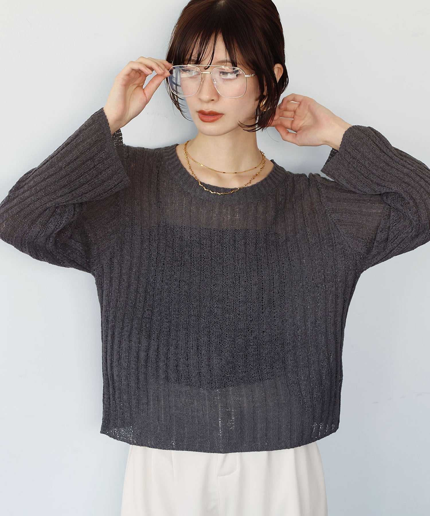 アンピルーラ Ampirula リブシアーニットプルオーバー【洗える】 (グレー) グレー