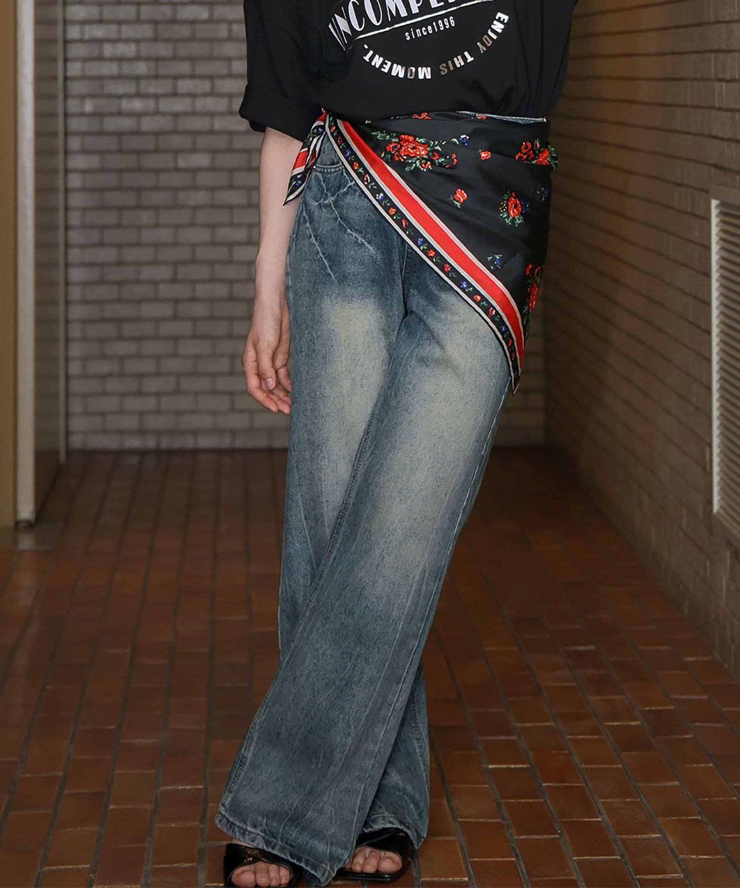 アンピルーラ Ampirula ハードウォッシュデニムストレートパンツ (ブルー) ブルー