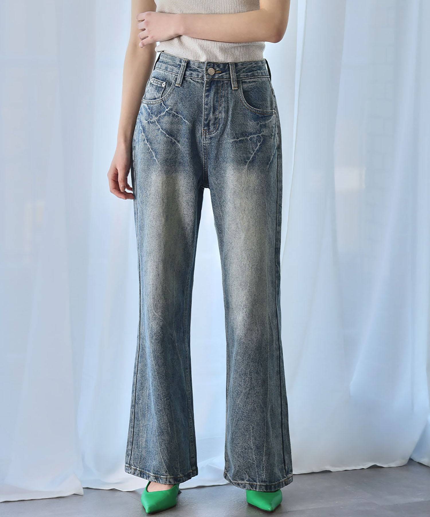 アンピルーラ Ampirula ハードウォッシュデニムストレートパンツ (ブルー) ブルー