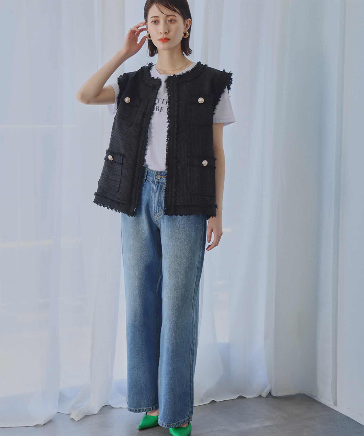 アンピルーラ Ampirula ウォッシュワイドデニムパンツ (ブルー) ブルー