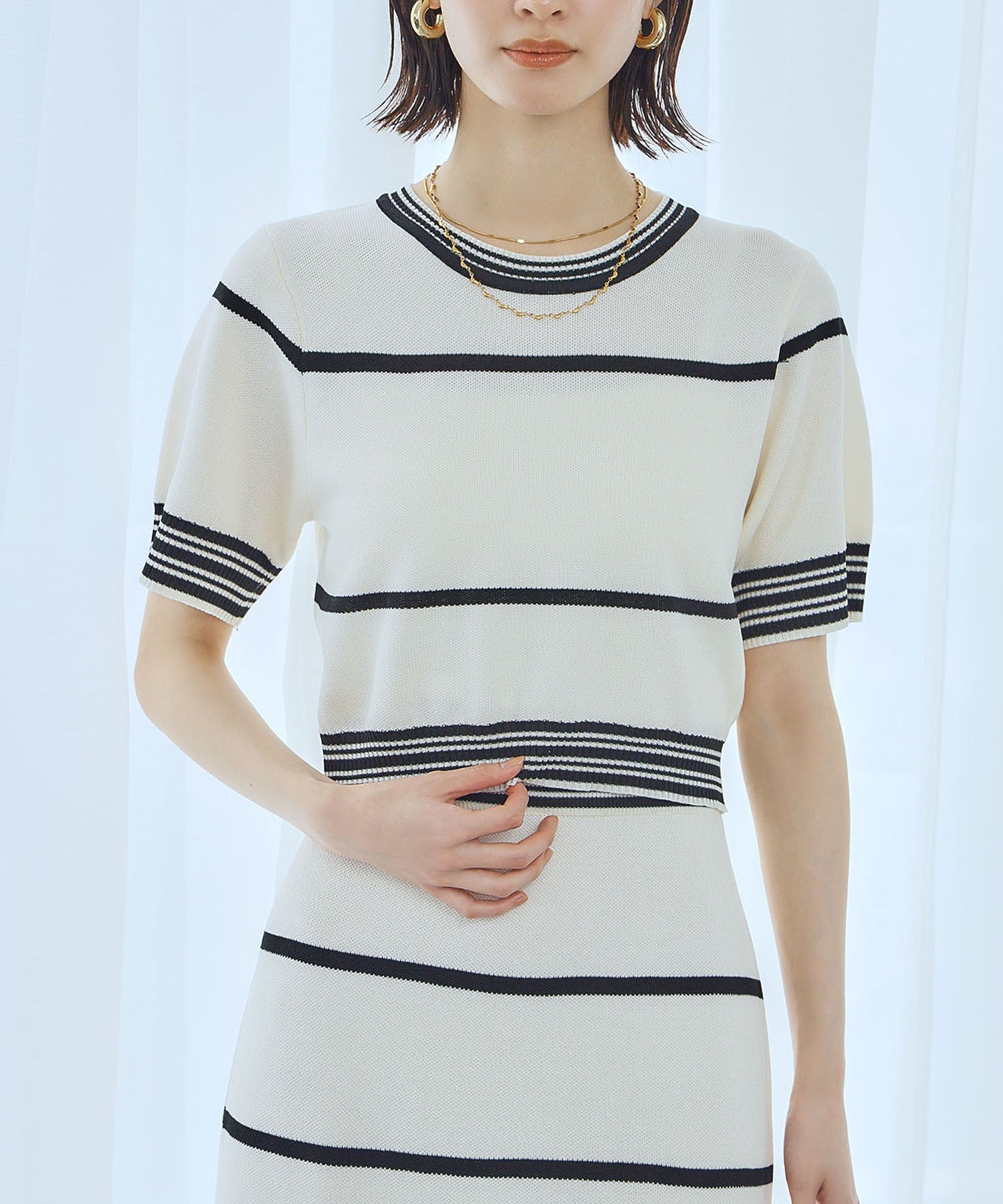 アンピルーラ Ampirula ボーダーニットセットアップ (オフホワイト) オフホワイト