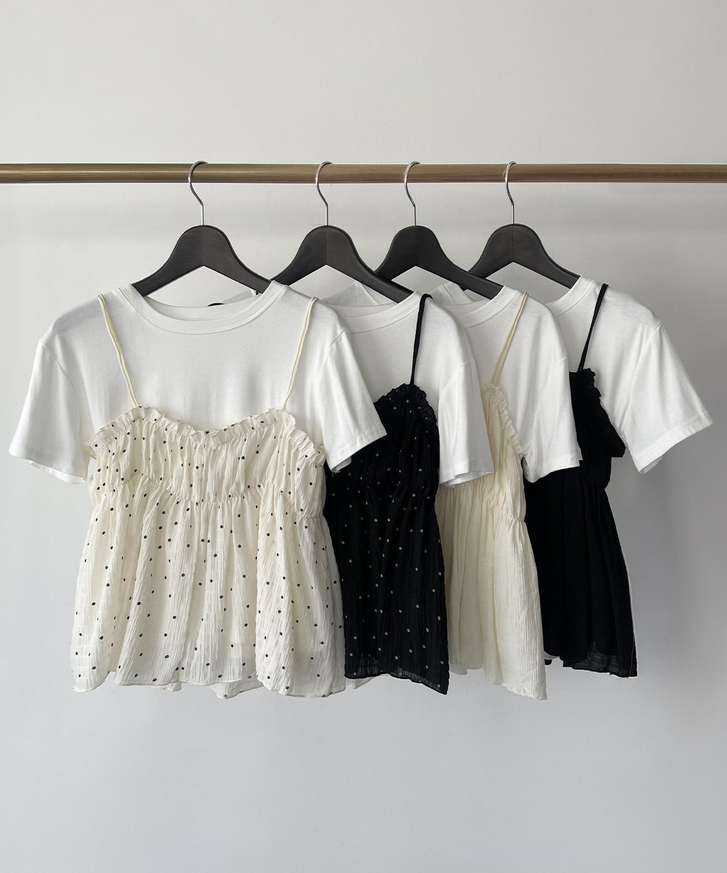 アンピルーラ Ampirula シフォンキャミセットTシャツ セット (ブラックドット) ブラックドット