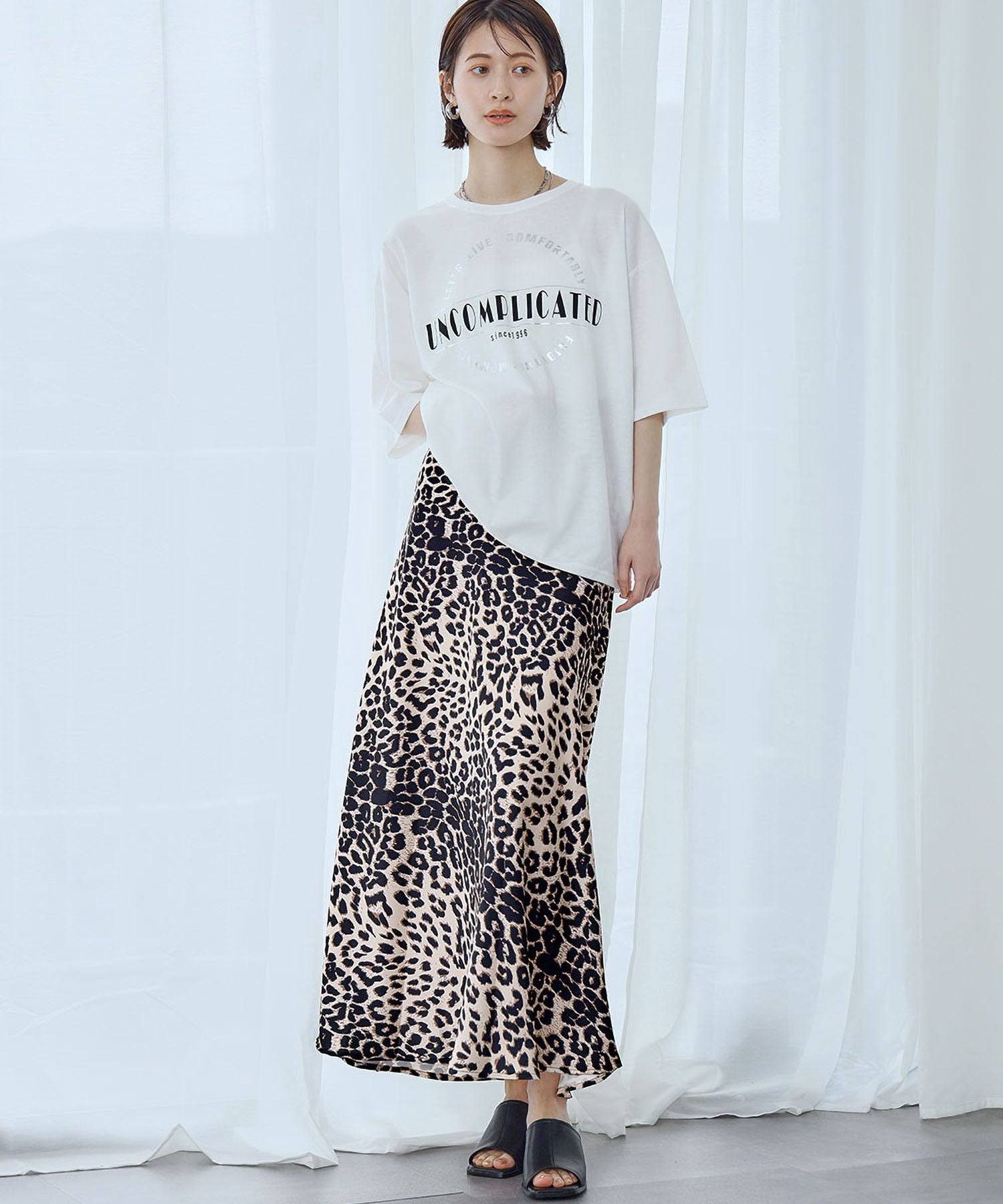 アンピルーラ Ampirula レオパードサテンタイトスカート (ベージュミックス) ベージュミックス