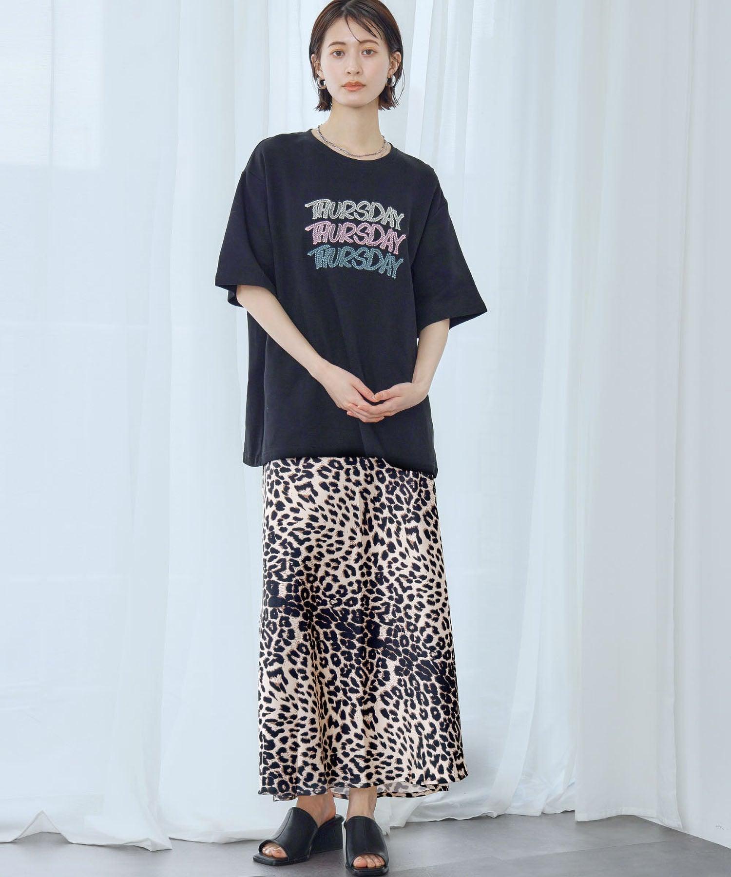 アンピルーラ Ampirula レオパードサテンタイトスカート (ベージュミックス) ベージュミックス