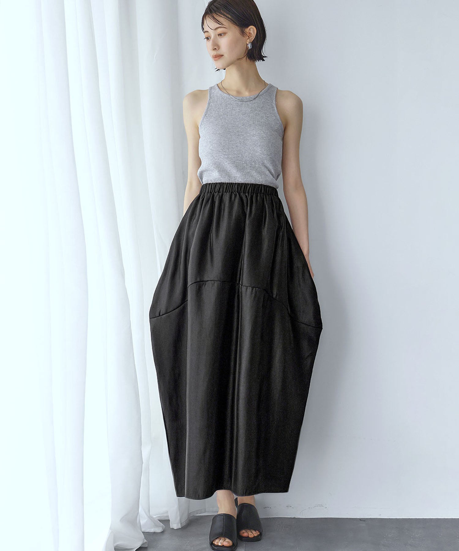 アンピルーラ Ampirula サテンコクーン切替スカート (ブラック) ブラック