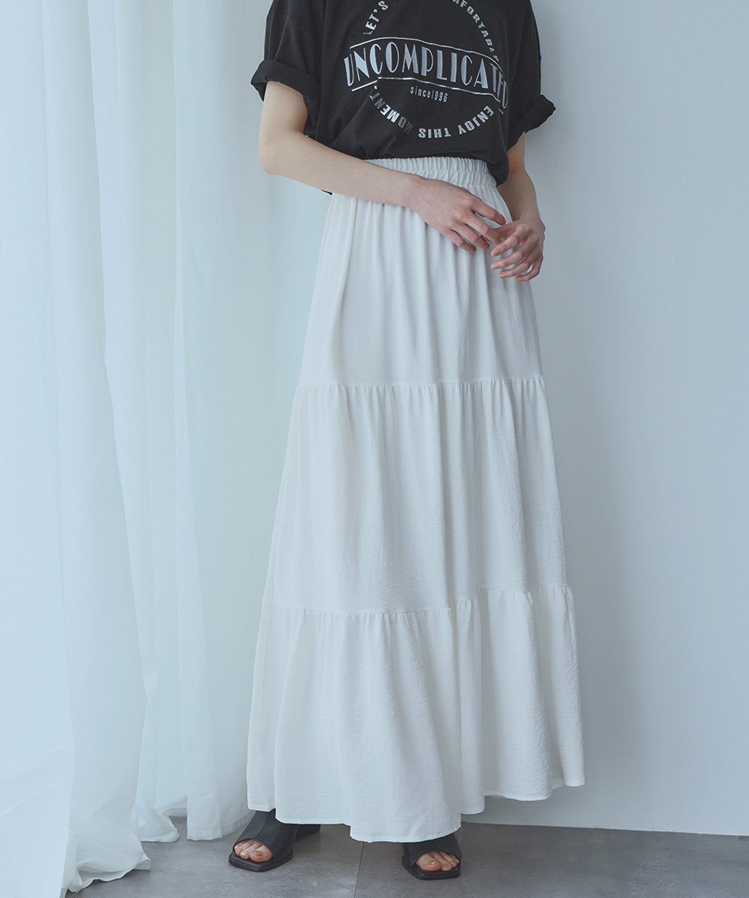 アンピルーラ Ampirula ティアードフレアロングスカート (オフホワイト) オフホワイト