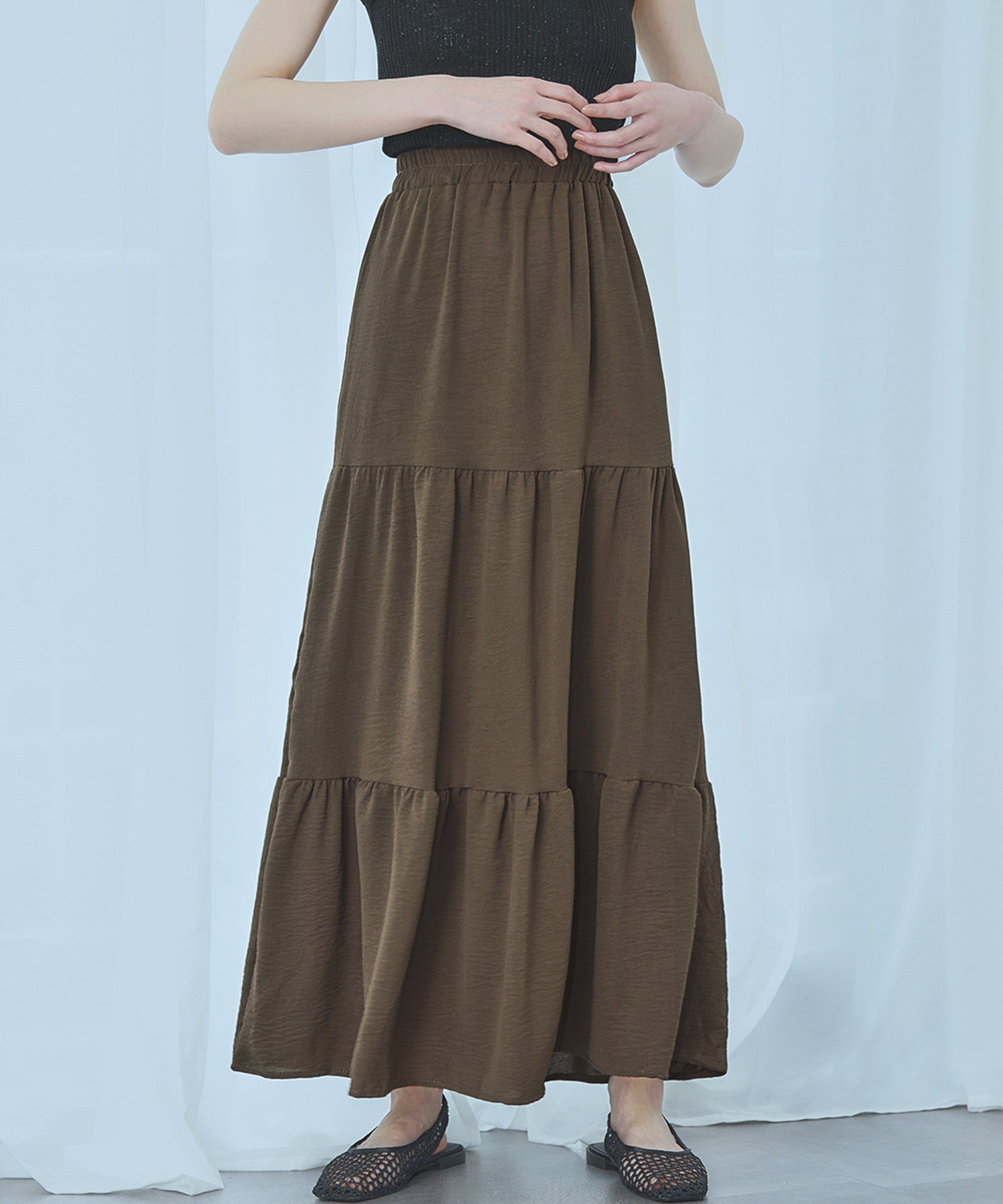 アンピルーラ Ampirula ティアードフレアロングスカート (モカ) モカ