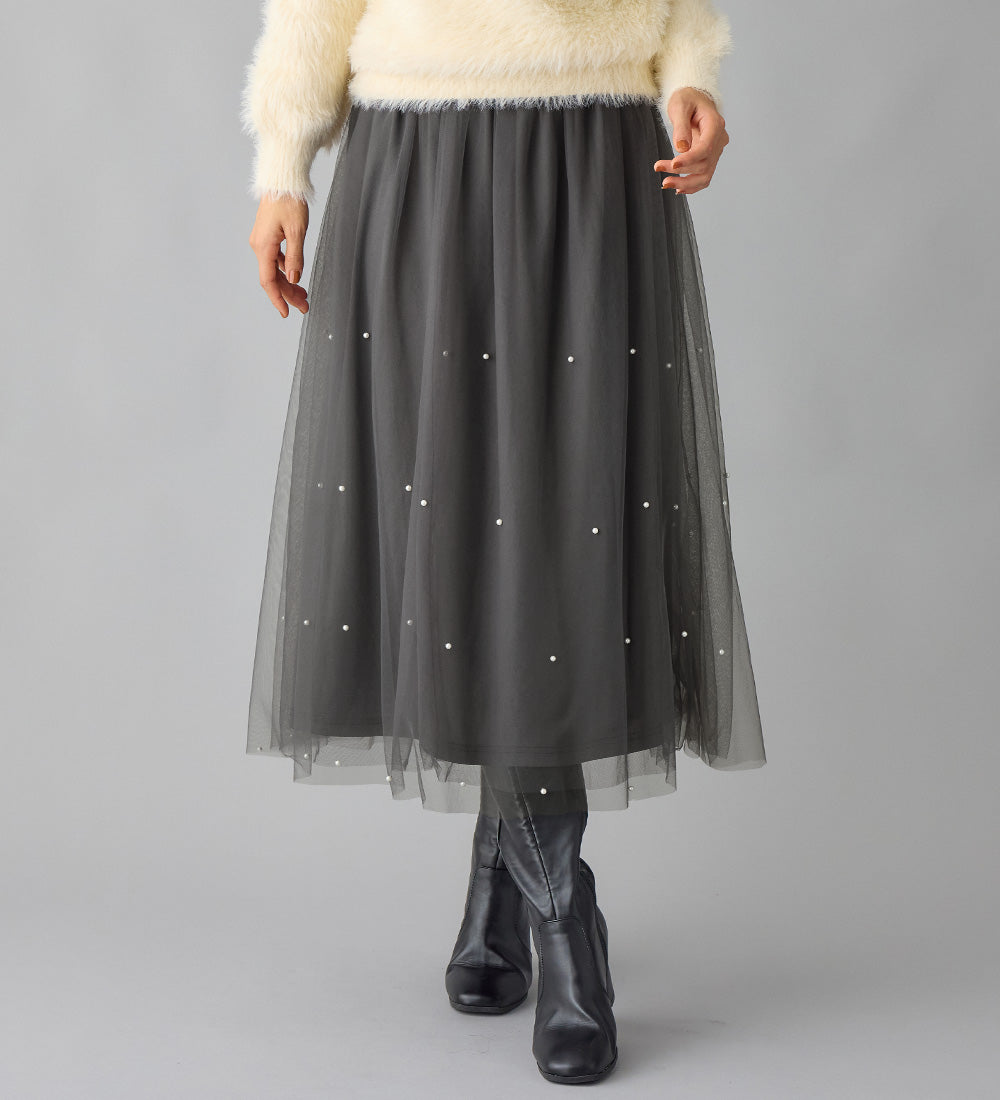 アロッタ Alotta 上品パール付きチュールスカート,チャコール