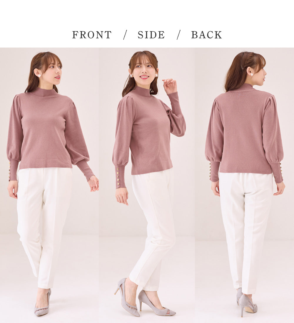 アロッタ Alotta 洗える!もっちりタッチボリューム袖金ボタンニット