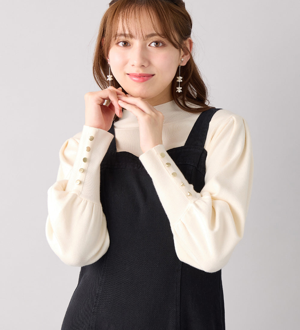 アロッタ Alotta 洗える!もっちりタッチボリューム袖金ボタンニット