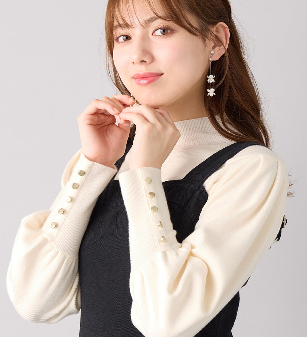 アロッタ Alotta 洗える!もっちりタッチボリューム袖金ボタンニット