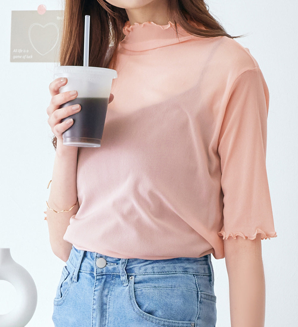 アロッタ Alotta 接触冷感ハイネックシアートップス (ピンク) ピンク