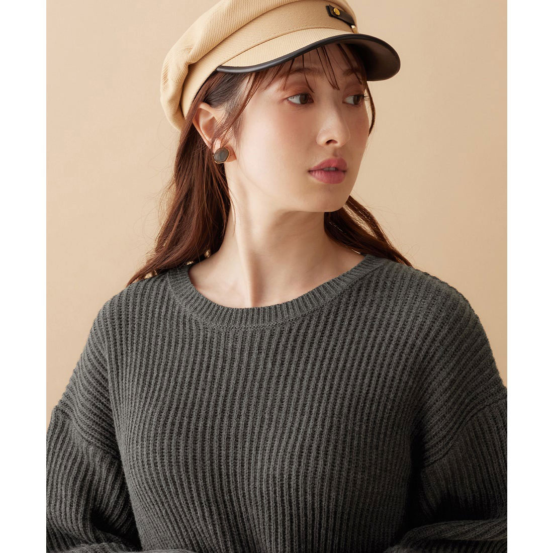 裾チュールレイヤード風ニット ベージュ