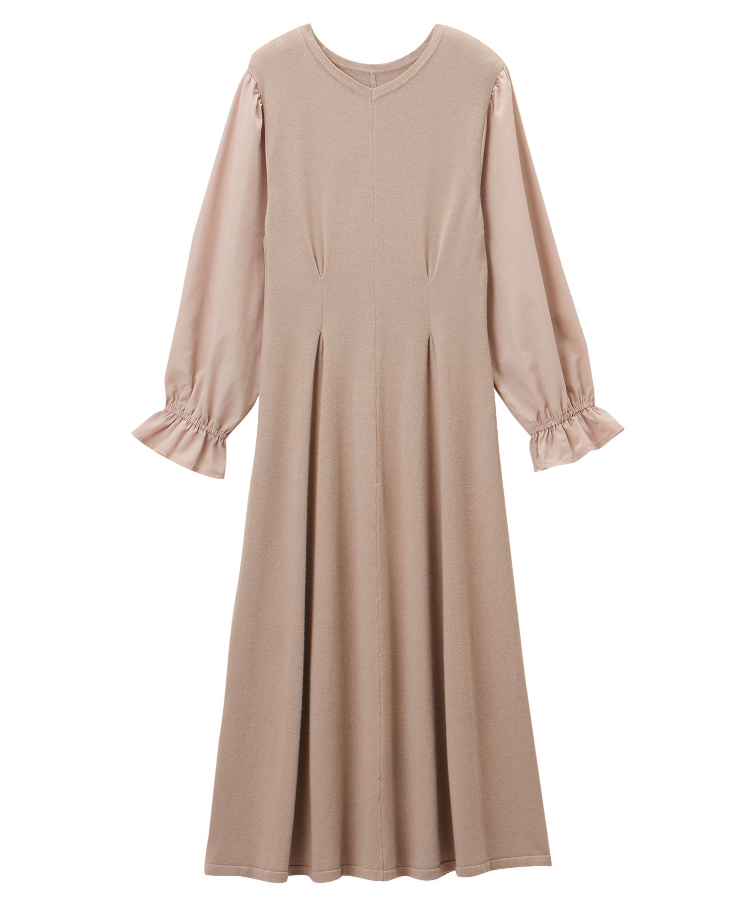 アロッタ Alotta 異素材キャンディー袖ニットワンピース (ベージュ) ベージュ