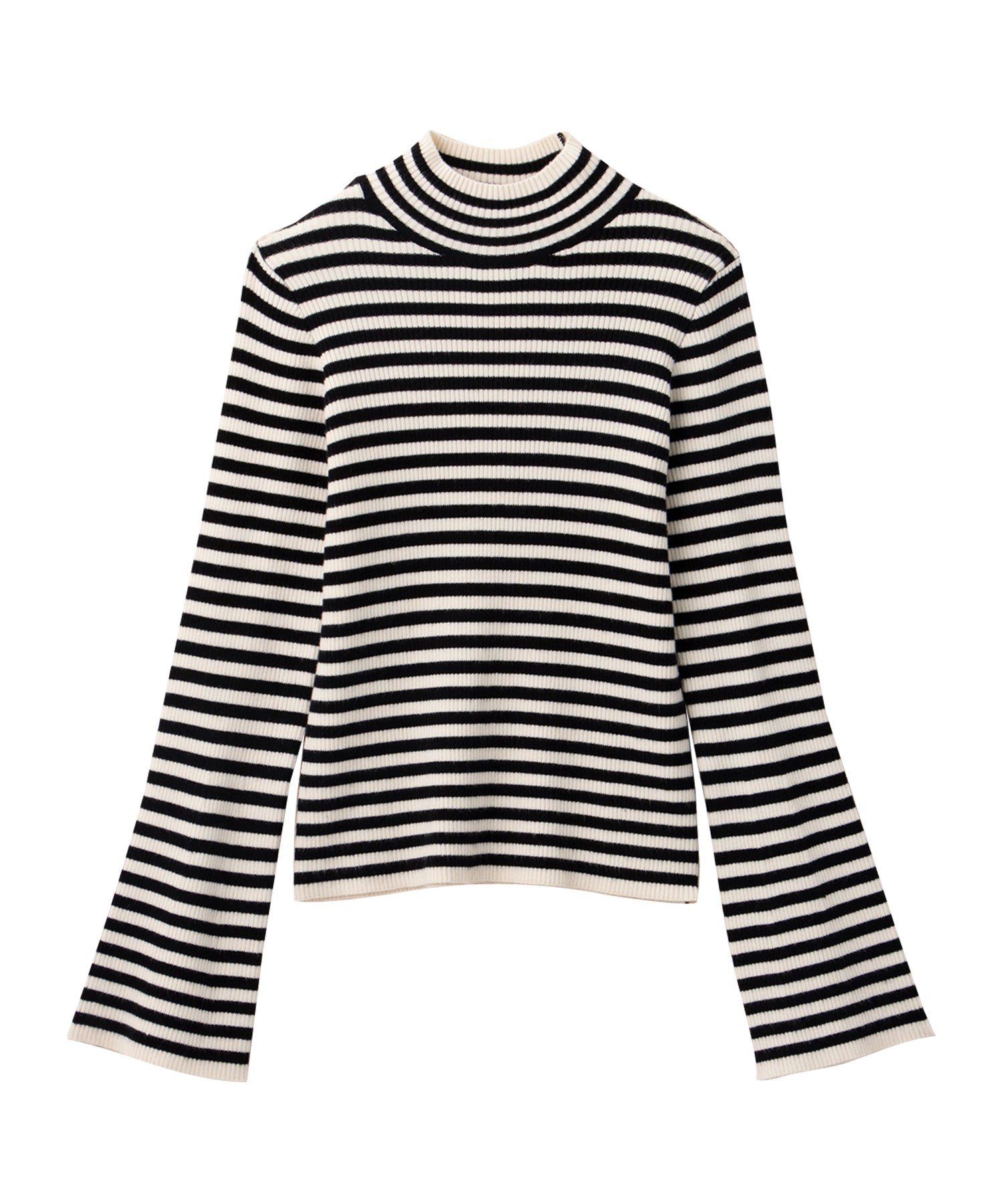 アロッタ Alotta フレアー袖ボーダーニットトップス (ブラック) ブラック