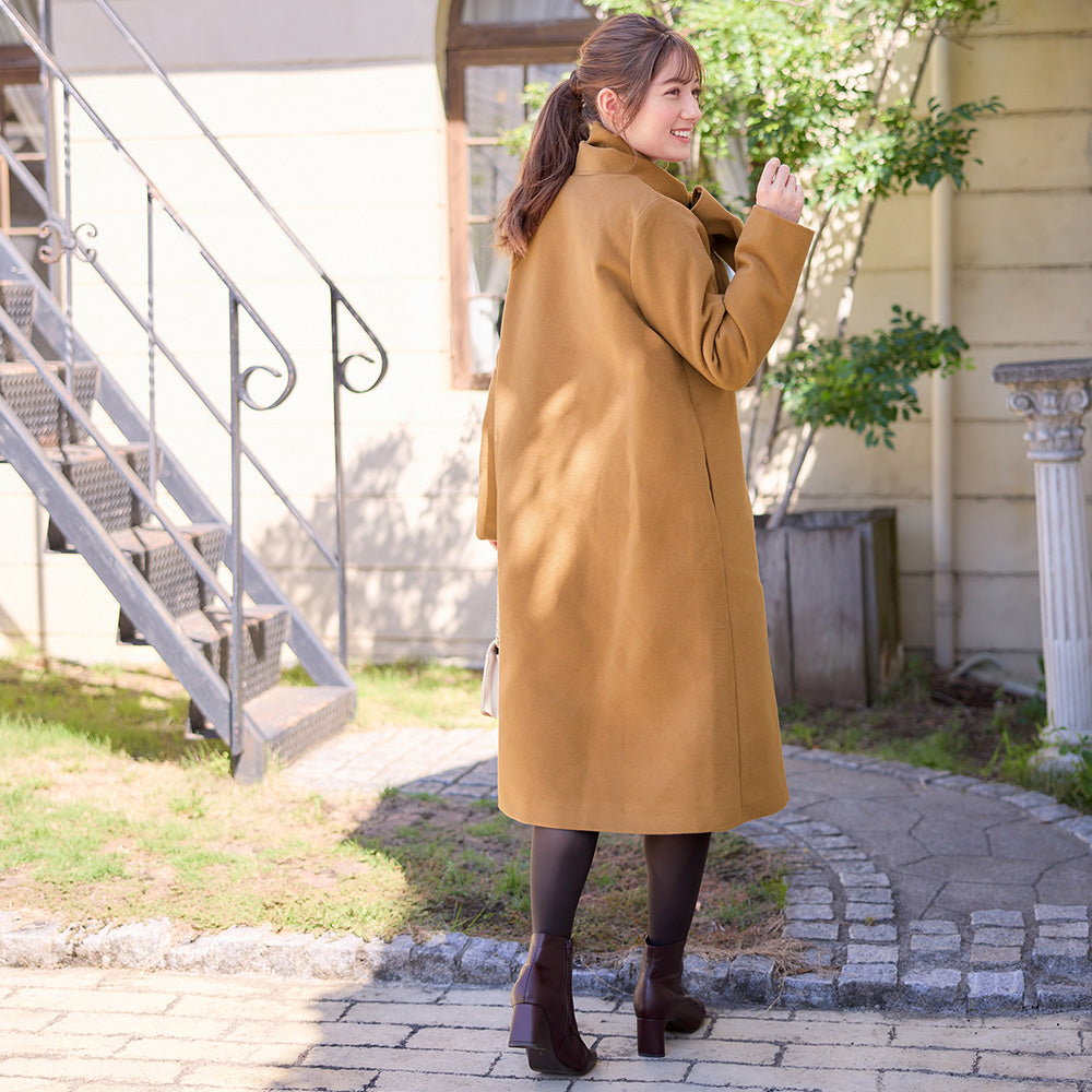 【美人百花11月号掲載】マフラー付ノーカラーロングコート キャメル