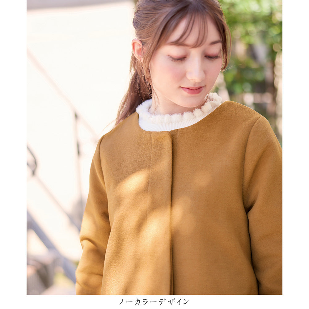 【美人百花11月号掲載】マフラー付ノーカラーロングコート キャメル