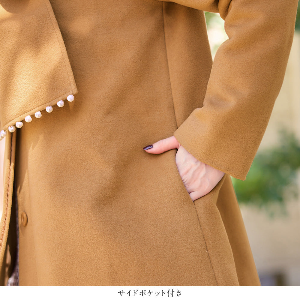 【美人百花11月号掲載】マフラー付ノーカラーロングコート キャメル