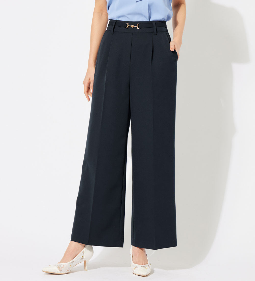 アロッタ Alotta ビット付ワイドパンツ (ネイビー) ネイビー