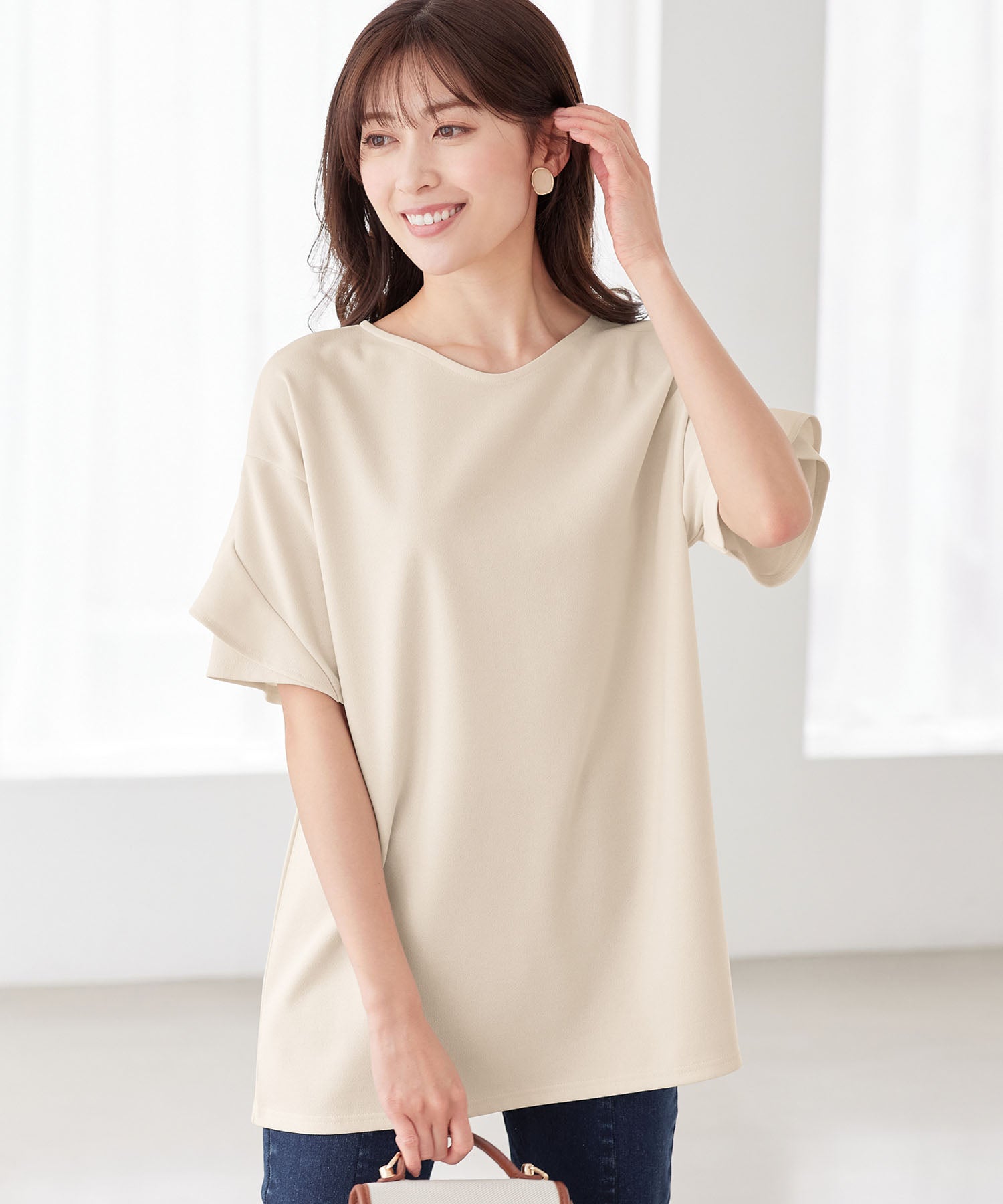 アロッタ Alotta フリル袖Tシャツチュニック (アイボリー) アイボリー