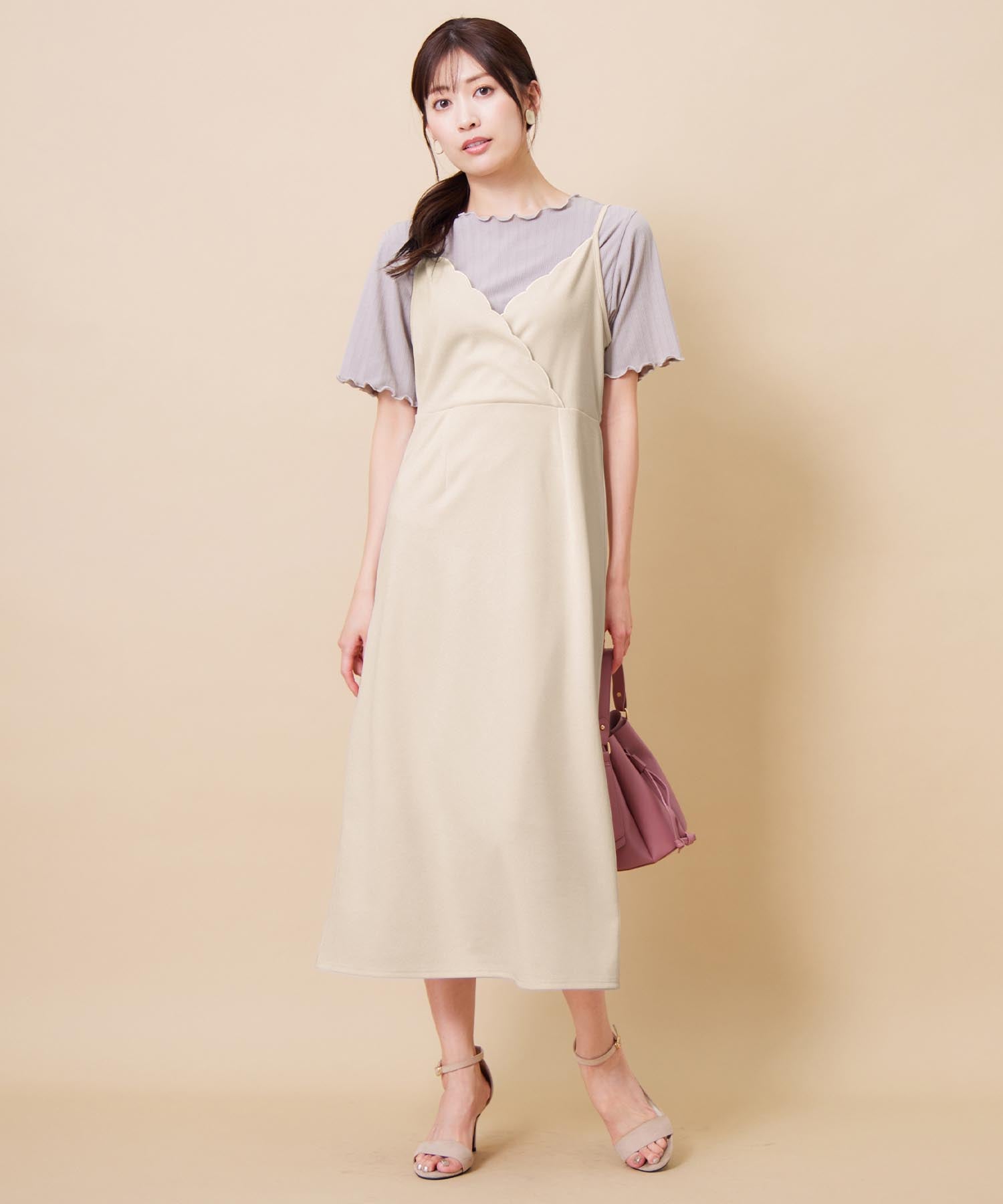 アロッタ Alotta 【4つの機能付】カットジョーゼットスカラップキャミワンピ