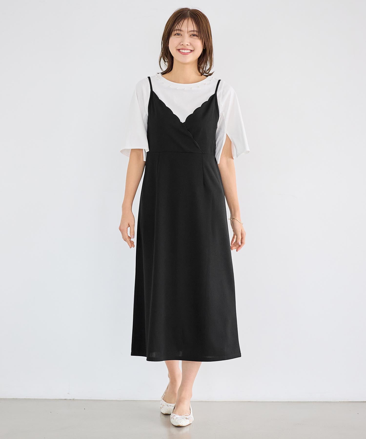 アロッタ Alotta 【4つの機能付】カットジョーゼットスカラップキャミワンピ