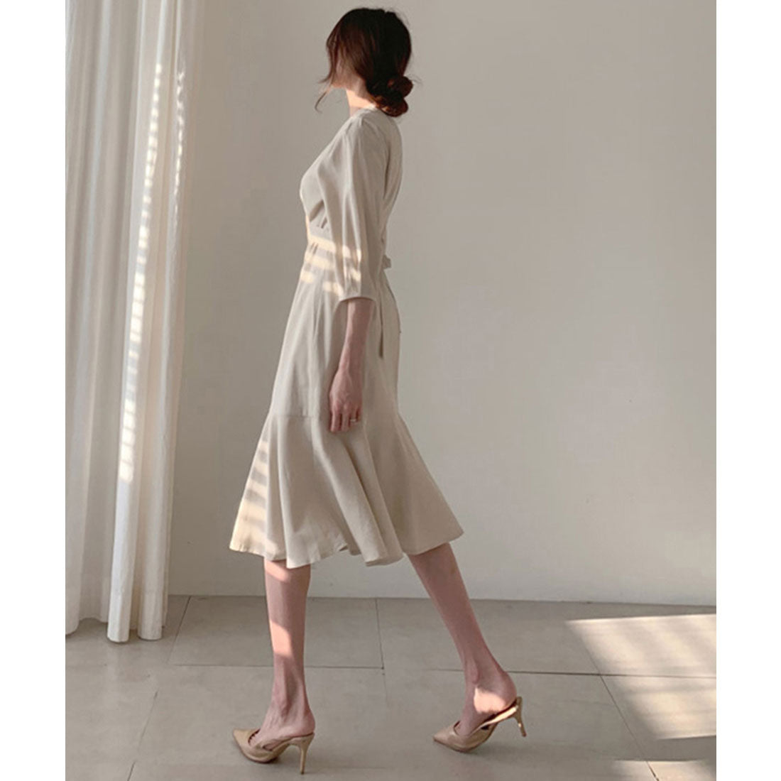 ロングワンピース Vネック レディース