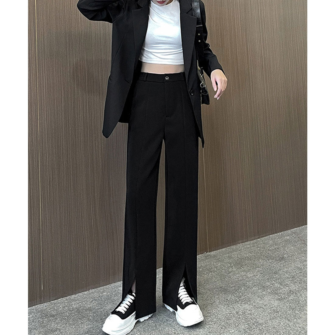 センタープレスパンツ スリットパンツ