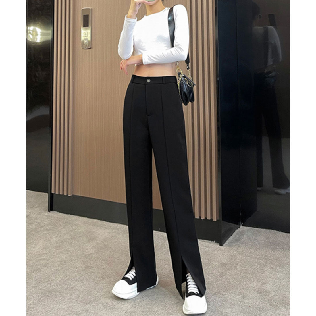センタープレスパンツ スリットパンツ