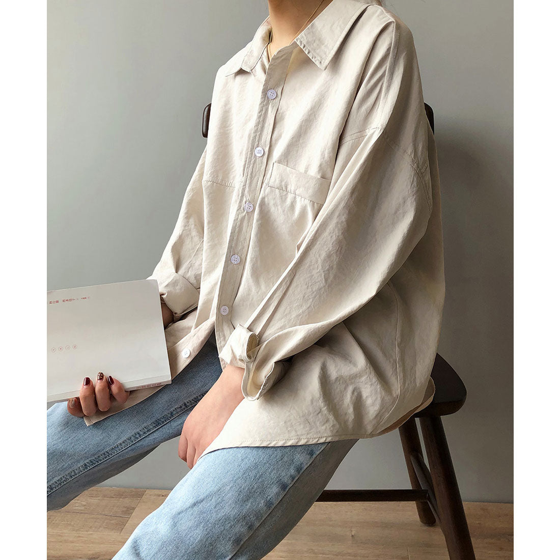 シャツブラウス レディース長袖トップス,ベージュ