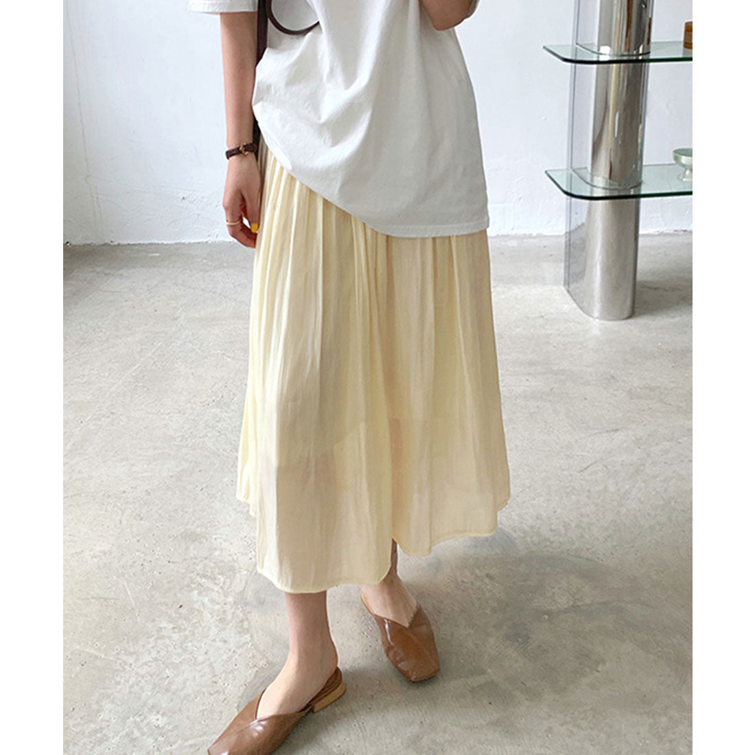 ランダムプリーツスカート ミモレ丈