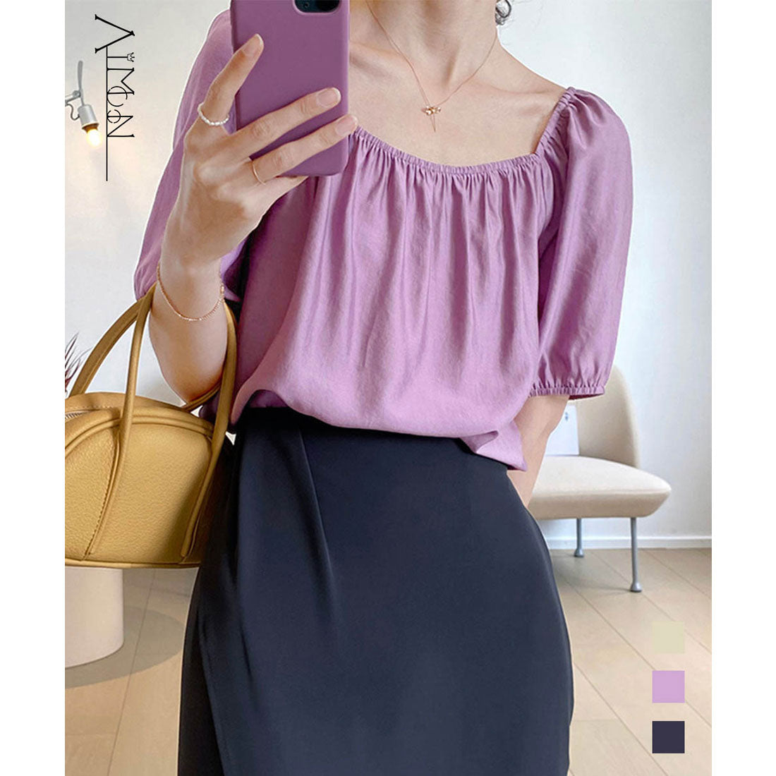 スクエアネック ブラウスオフショル