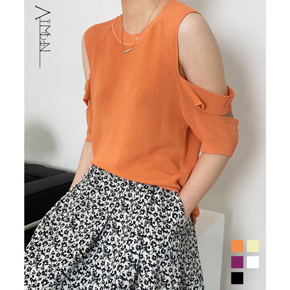 オープンショルダー サマーニット