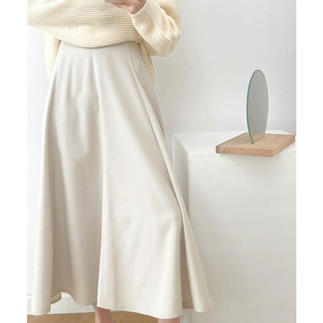 フレアスカート レディース ハイウエスト,アイボリー