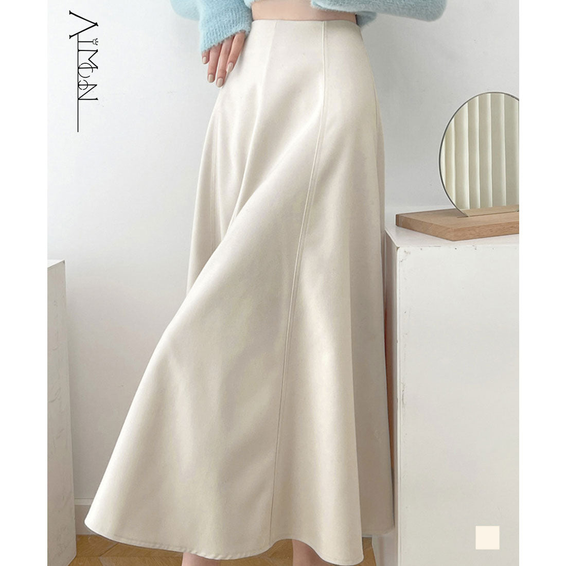 フレアスカート レディース ハイウエスト アイボリー