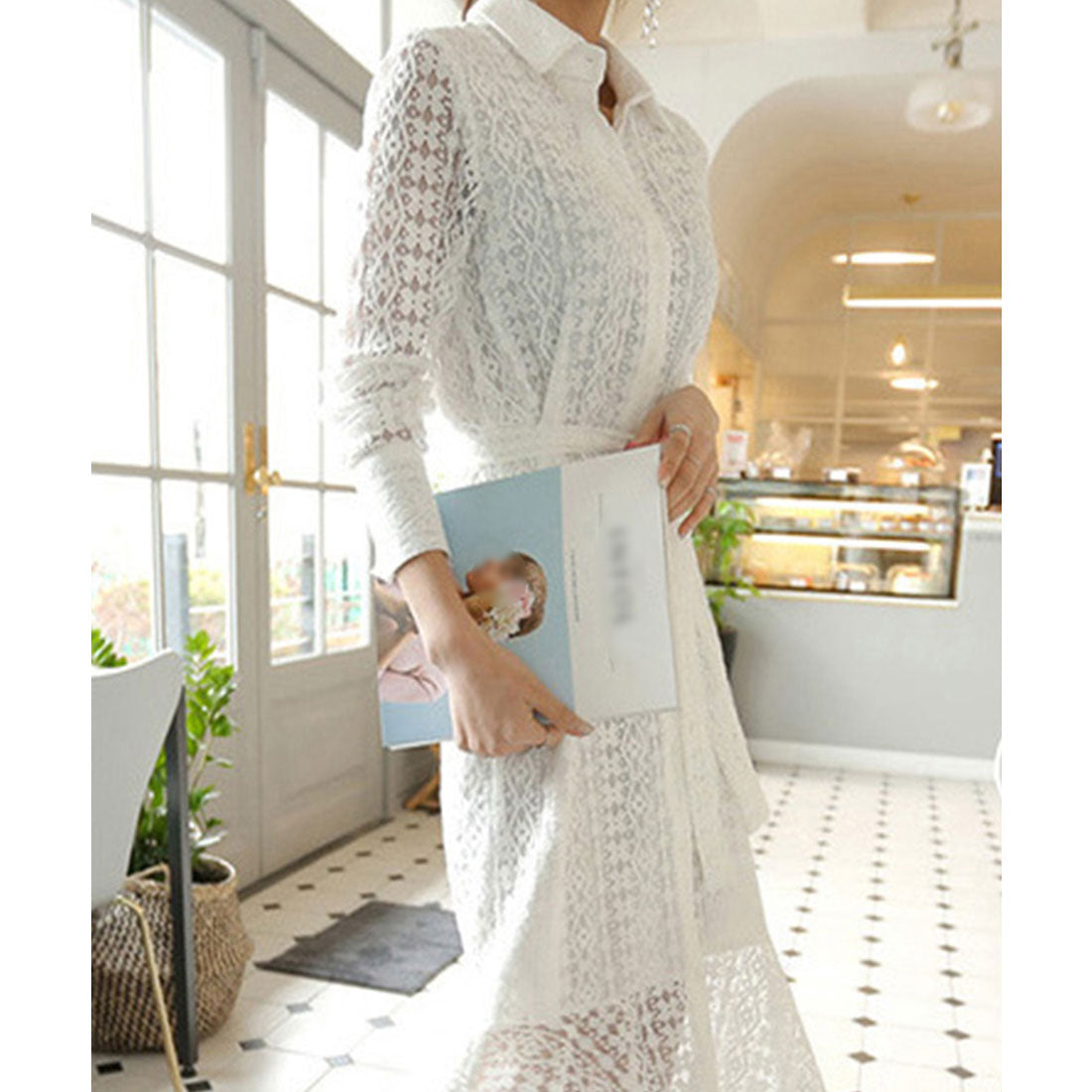 マーメイド総レースシャツワンピース 上品 ダークグリーン