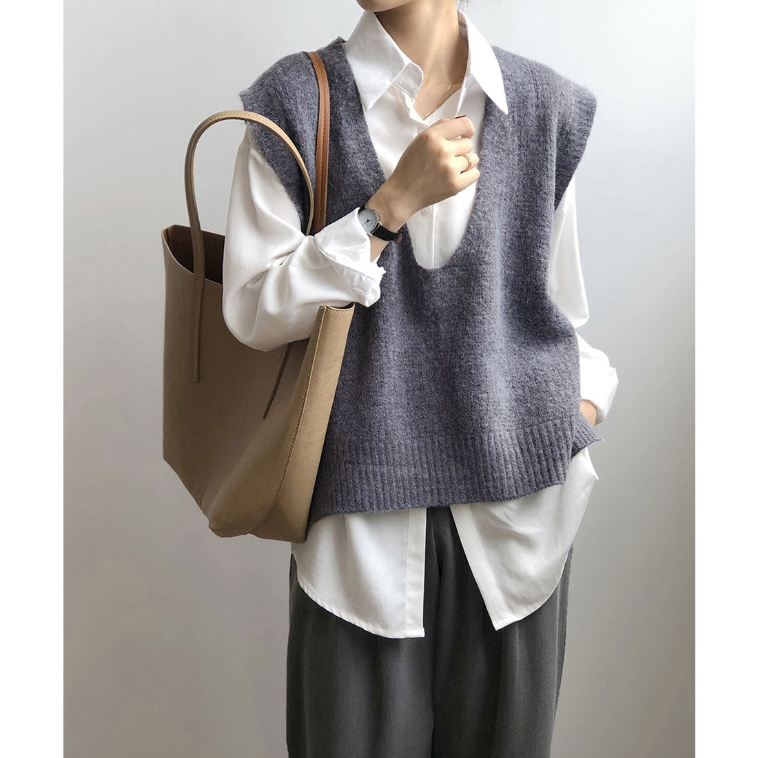 ニットベスト レディース ニットチョッキ グレー