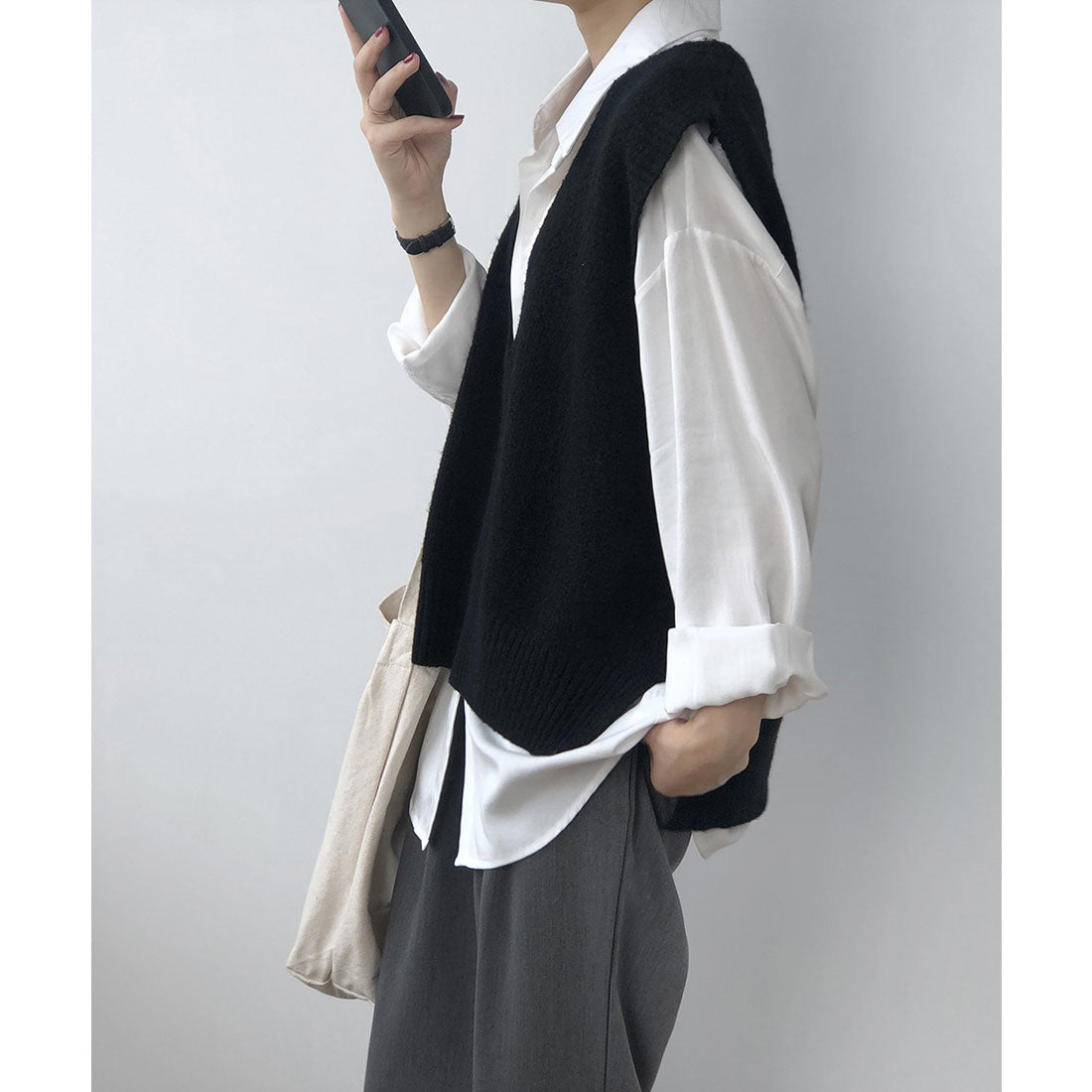 ニットベスト レディース ニットチョッキ グレー