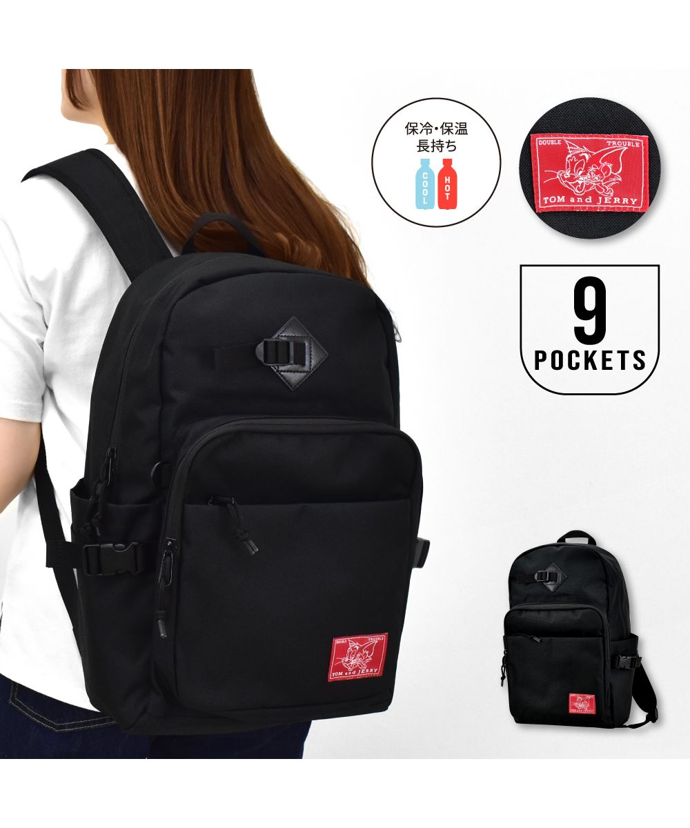 Runner Tom and Jerry Backpack Daypack Large Capacity A4 30L black Logo Insulated Cooler Bottle Holder Many Back Zipper Pockets Adult Ladies Men