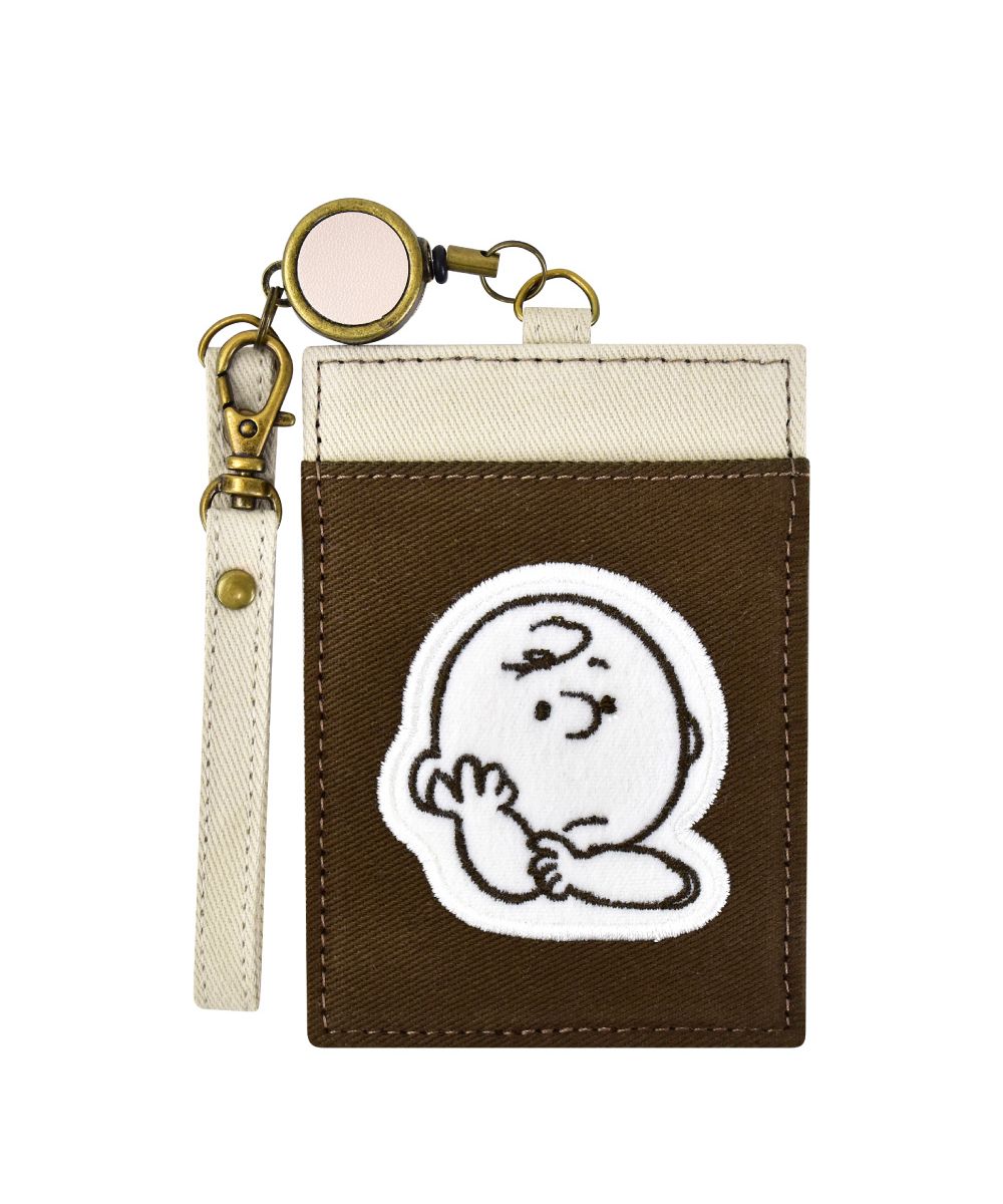 Runner RUNNER Snoopy Pass Case Commuter Pass Holder Card Case Charlie Brown Andy Olaf Canvas Cotton With Reel Embroidery Ladies Adults Women University Students Girls