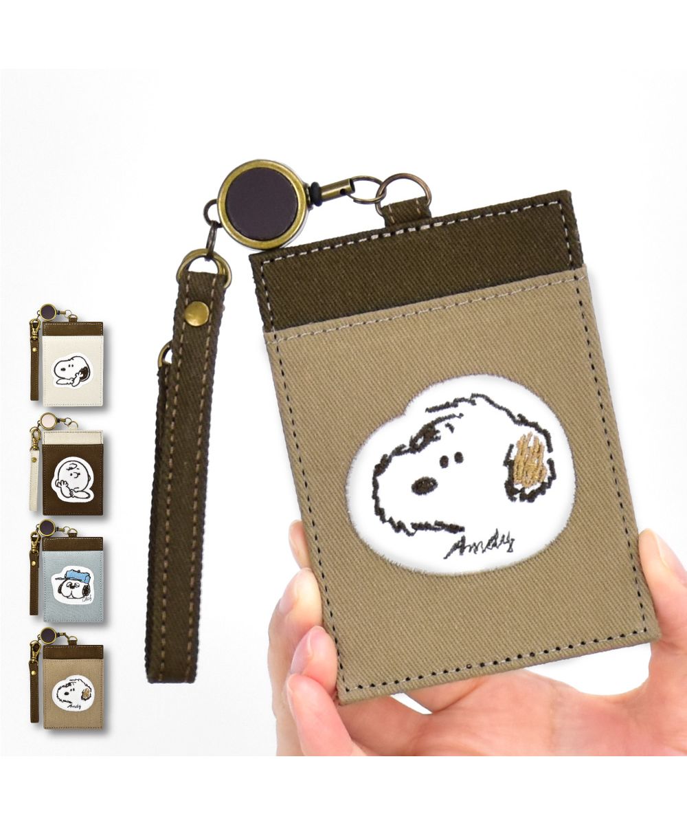 Runner RUNNER Snoopy Pass Case Commuter Pass Holder Card Case Charlie Brown Andy Olaf Canvas Cotton With Reel Embroidery Ladies Adults Women University Students Girls