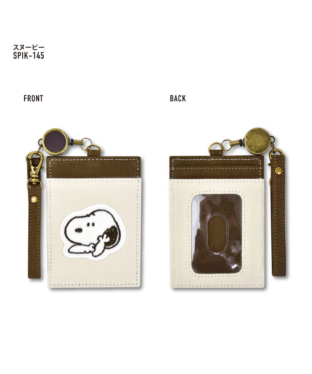 Runner RUNNER Snoopy Pass Case Commuter Pass Holder Card Case Charlie Brown Andy Olaf Canvas Cotton With Reel Embroidery Ladies Adults Women University Students Girls