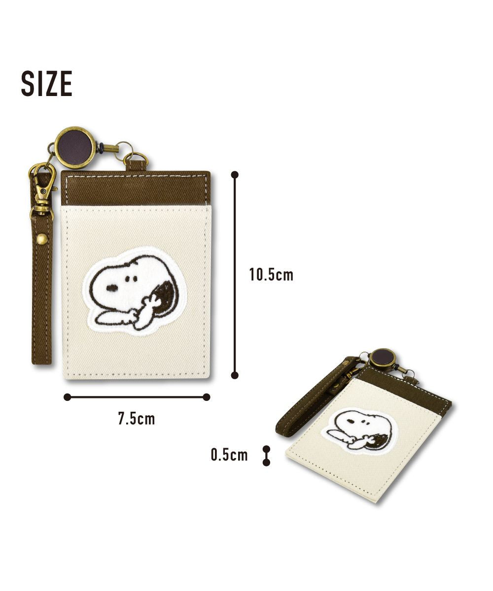 Runner RUNNER Snoopy Pass Case Commuter Pass Holder Card Case Charlie Brown Andy Olaf Canvas Cotton With Reel Embroidery Ladies Adults Women University Students Girls