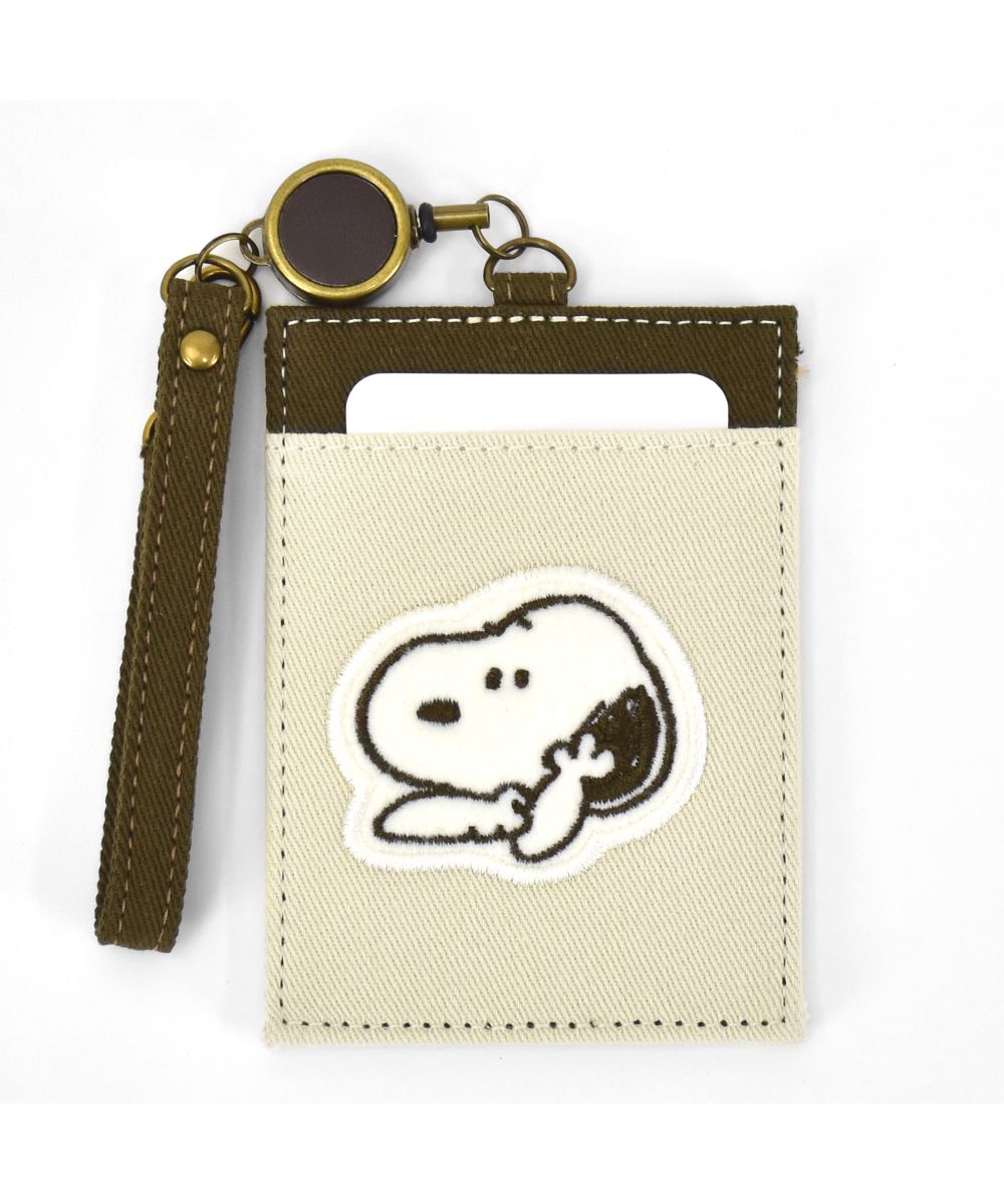 Runner RUNNER Snoopy Pass Case Commuter Pass Holder Card Case Charlie Brown Andy Olaf Canvas Cotton With Reel Embroidery Ladies Adults Women University Students Girls
