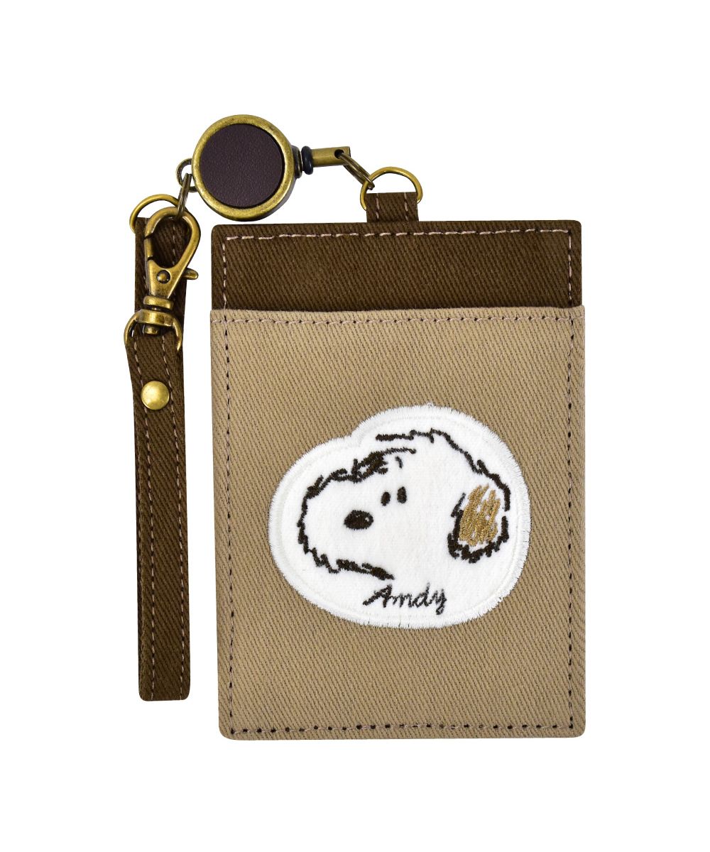 Runner RUNNER Snoopy Pass Case Commuter Pass Holder Card Case Charlie Brown Andy Olaf Canvas Cotton With Reel Embroidery Ladies Adults Women University Students Girls