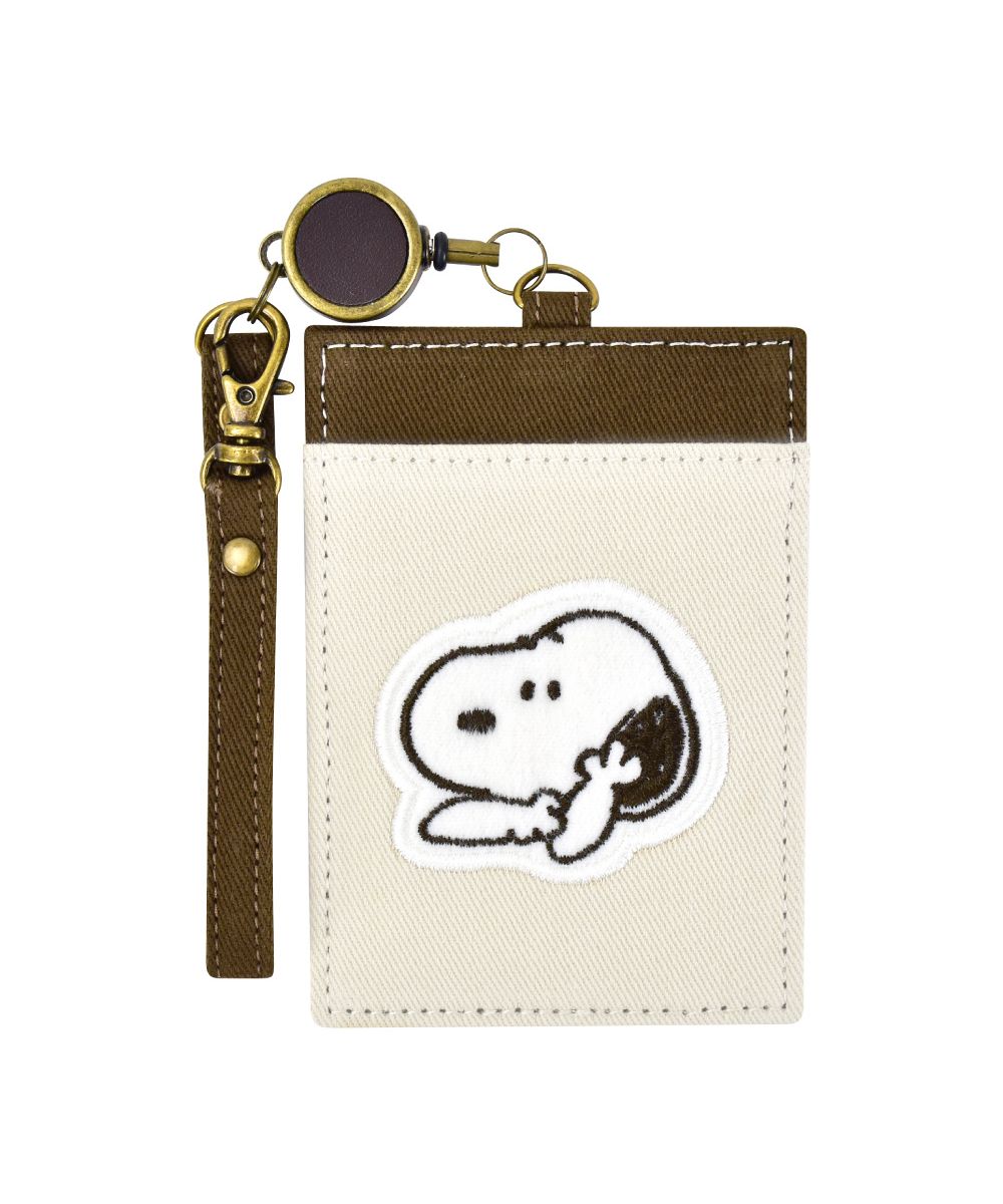 ランナー RUNNER スヌーピー パスケース 定期入れ カードケース チャーリーブラウン アンディ オラフ 帆布 綿 リール付き 刺繍 レディース 大人 女性 大学生 女子 女の子,スヌーピー(SPIK-145)