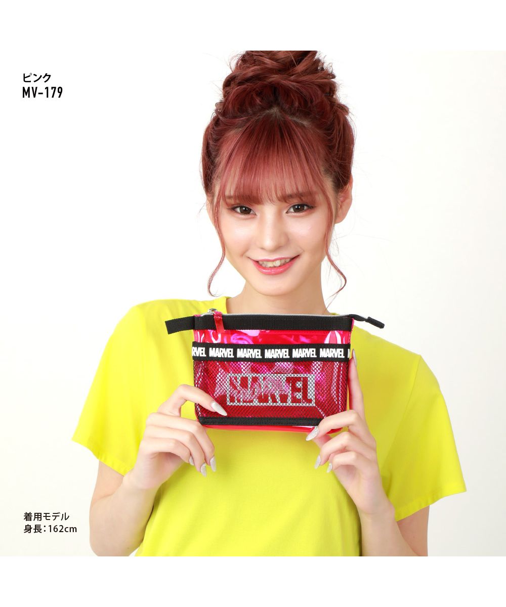 ランナー RUNNER マーベル ポーチ 小物入れ クリア 2ルーム 大きめ PVC ファスナー メッシュポケット キャラクター 化粧ポーチ おしゃれ オシャレ 通勤 通学 旅行 出張
